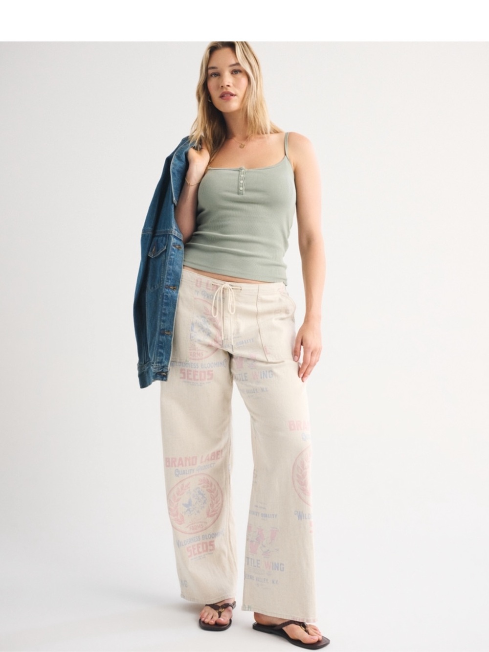 Abercrombie & Fitch Linen Blend Drawstring Pants-Costal Graphic Print Size 31/32